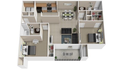 Floor plan for 2 beds, 2 baths, 1044 sqft